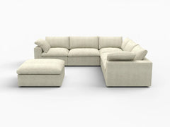 Deluxe Premium Cloud Sectional Sofas Covers | Khaki Cotton and Linen Sofa Cover for 5-Seater With Ottoman