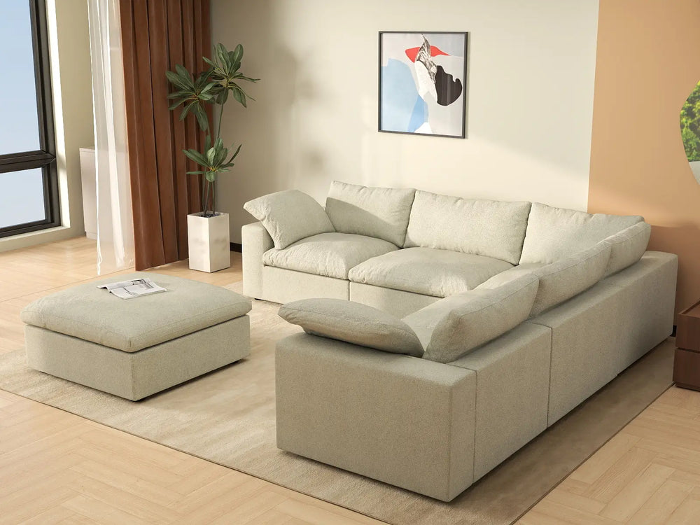 WJS Home 6 Piece Khaki Cotton and Linen Sofa Sets 5 Seater_7