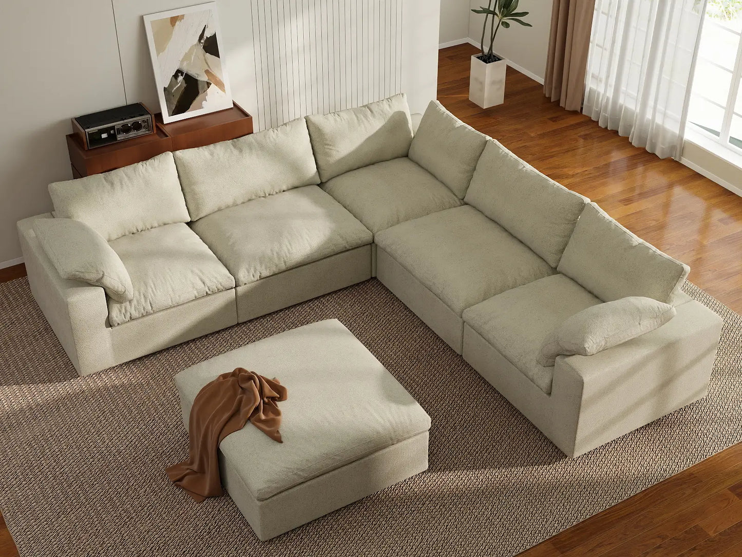 WJS Home 6 Piece Khaki Cotton and Linen Sofa Sets 5 Seater_8