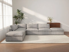 Deluxe Premium Cloud Sectional Sofas | 6-Piece Light Grey Cotton and Linen L-Shaped Sectionals 4-Seater