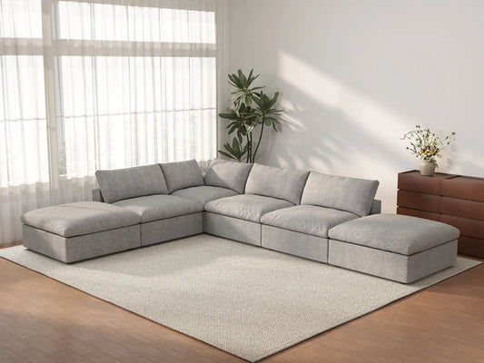 WJS Home 6 Piece Light Grey Cotton and Linen L Shaped Sectionals 4 Seater_3