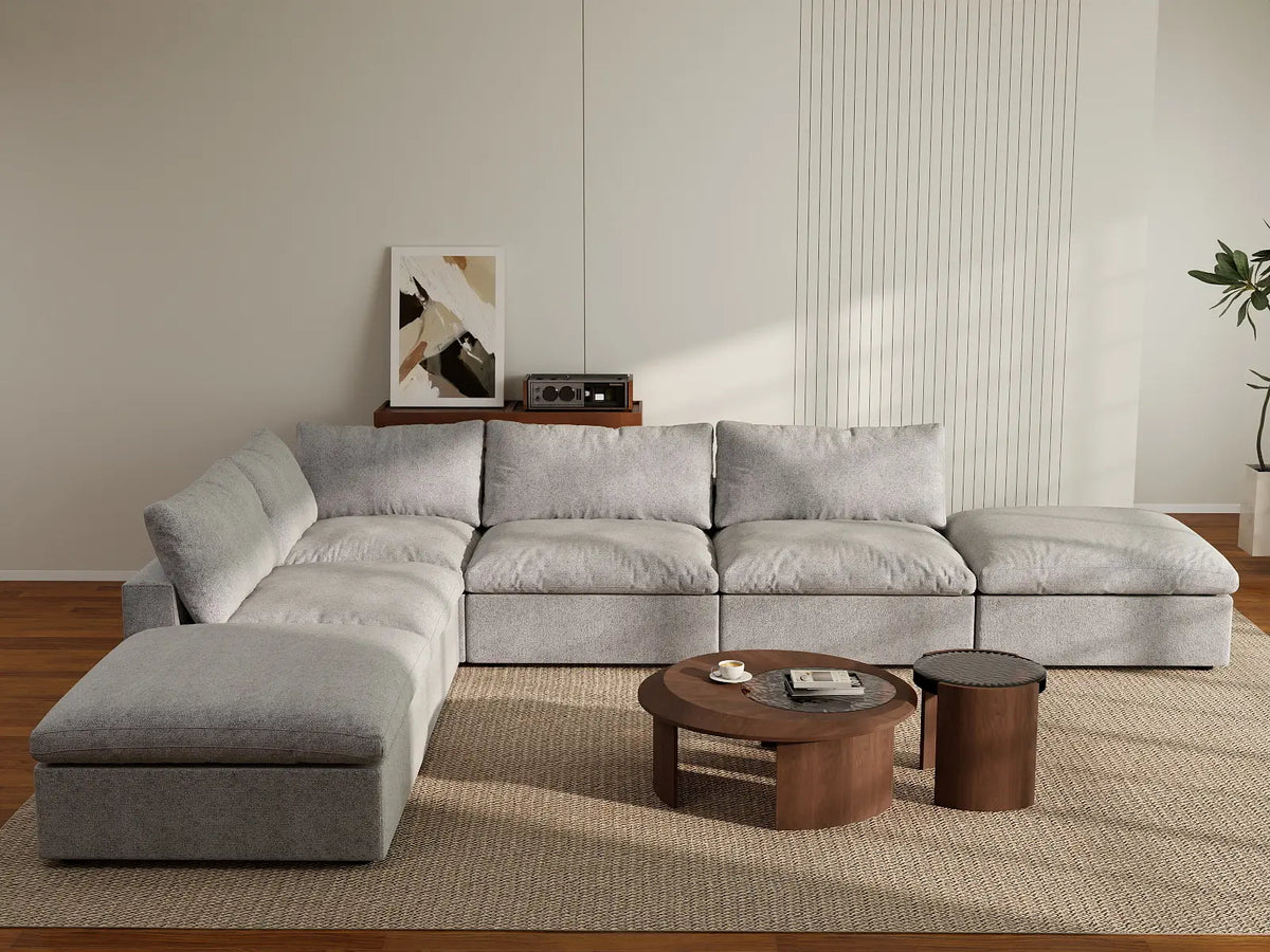 WJS Home 6 Piece Light Grey Cotton and Linen L Shaped Sectionals 4 Seater_6