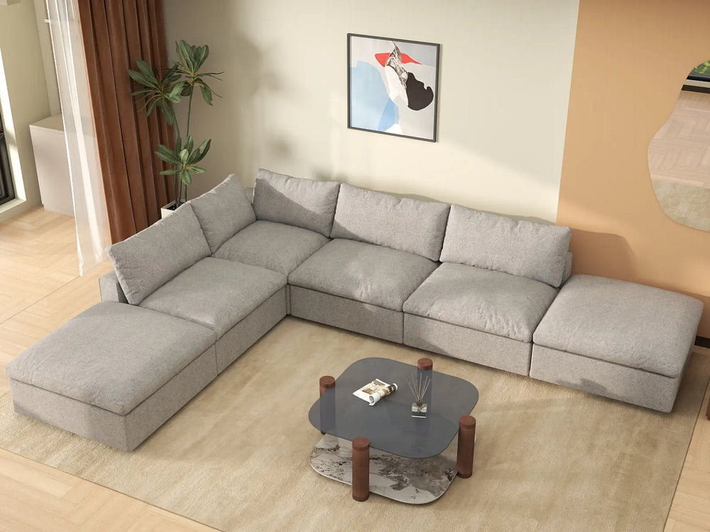 WJS Home 6 Piece Light Grey Cotton and Linen L Shaped Sectionals 4 Seater_8