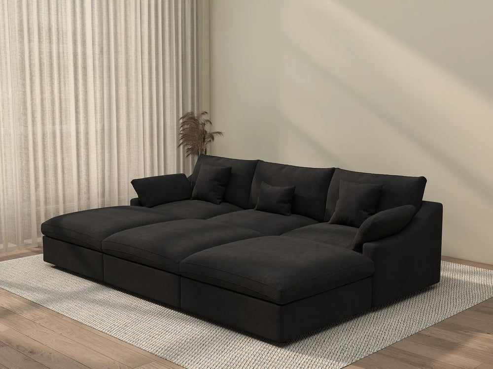 WJS Home 6 Piece Linen Black Pit Sectionals 120 Adjustable Backrest Pillows 3 seater_3