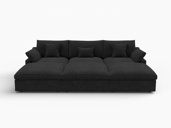 Deluxe Slope Cloud Sectional Sofa Covers | Black Chenille and Linen Sofa Cover for 3-Seater with 3-Ottomans