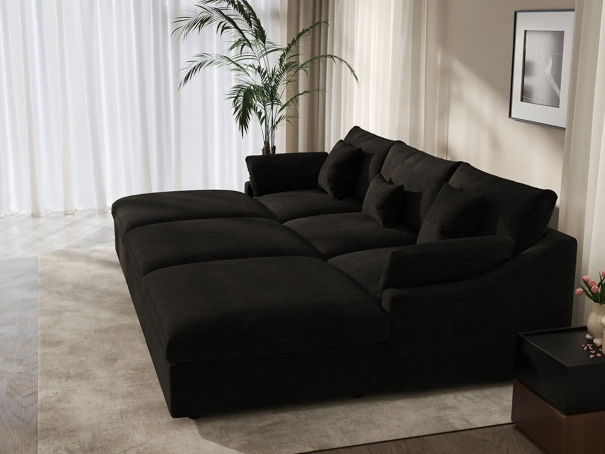 WJS Home 6 Piece Linen Black Pit Sectionals 120 Adjustable Backrest Pillows 3 seater_7