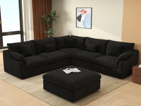 WJS Home 6 Piece Linen Black Sofa Sets 5 Seater With 1 Ottoman_1