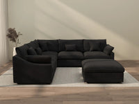 WJS Home 6 Piece Linen Black Sofa Sets 5 Seater With 1 Ottoman_2