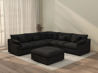WJS Home 6 Piece Linen Black Sofa Sets 5 Seater With 1 Ottoman_3