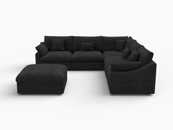 Deluxe Slope Cloud Sectional Sofa Covers | Black Chenille and Linen Sofa Cover for 5-Seater with 1-Ottoman