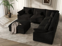 WJS Home 6 Piece Linen Black Sofa Sets 5 Seater With 1 Ottoman_7