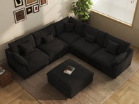 WJS Home 6 Piece Linen Black Sofa Sets 5 Seater With 1 Ottoman_8