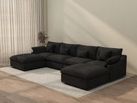 WJS Home 6 Piece Linen Black U shaped Sectionals 160 Adjustable Backrest Pillows 4 Seater_3