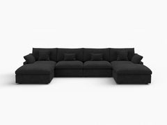 Deluxe Slope Cloud Sectional Sofa Covers | Black Chenille and Linen Sofa Cover for 4-Seater with 2-Ottomans