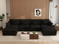 WJS Home 6 Piece Linen Black U shaped Sectionals 160 Adjustable Backrest Pillows 4 Seater_6