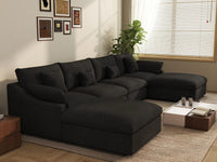 WJS Home 6 Piece Linen Black U shaped Sectionals 160 Adjustable Backrest Pillows 4 Seater_7