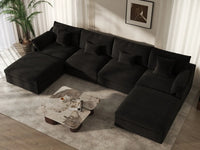 WJS Home 6 Piece Linen Black U shaped Sectionals 160 Adjustable Backrest Pillows 4 Seater_8