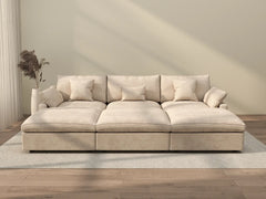 Sofás seccionales Deluxe Slope Cloud | Seccionales Pit de lino gris claro de 6 piezas, 3 plazas, 120" de respaldo ajustable y cojines