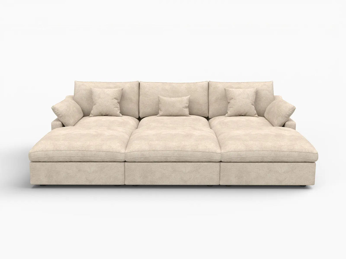 WJS Home 6 Piece Linen Khaki Pit Sectionals 120 Adjustable Backrest Pillows 3 Seater_4