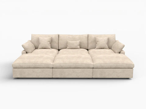 Deluxe Slope Cloud Sectional Sofa Covers | Khaki Chenille and Linen Sofa Cover for 3-Seater with 3-Ottomans