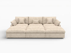 Deluxe Slope Cloud Sectional Sofa Covers | Khaki Chenille and Linen Sofa Cover for 3-Seater with 3-Ottomans