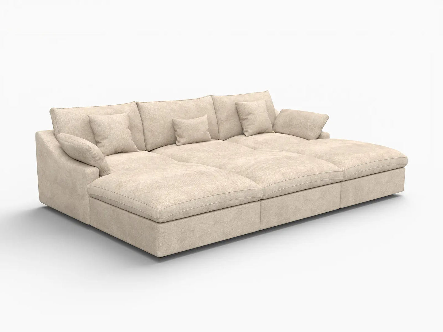 WJS Home 6 Piece Linen Khaki Pit Sectionals 120 Adjustable Backrest Pillows 3 Seater_5