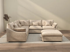 Deluxe Slope Cloud Sectional Sofas | 6-Piece Linen Khaki Sofa Sets 5-Seater With 1 Ottoman