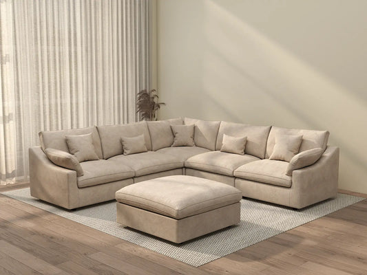 WJS Home 6 Piece Linen Khaki Sofa Sets 5 Seater With 1 Ottoman_3