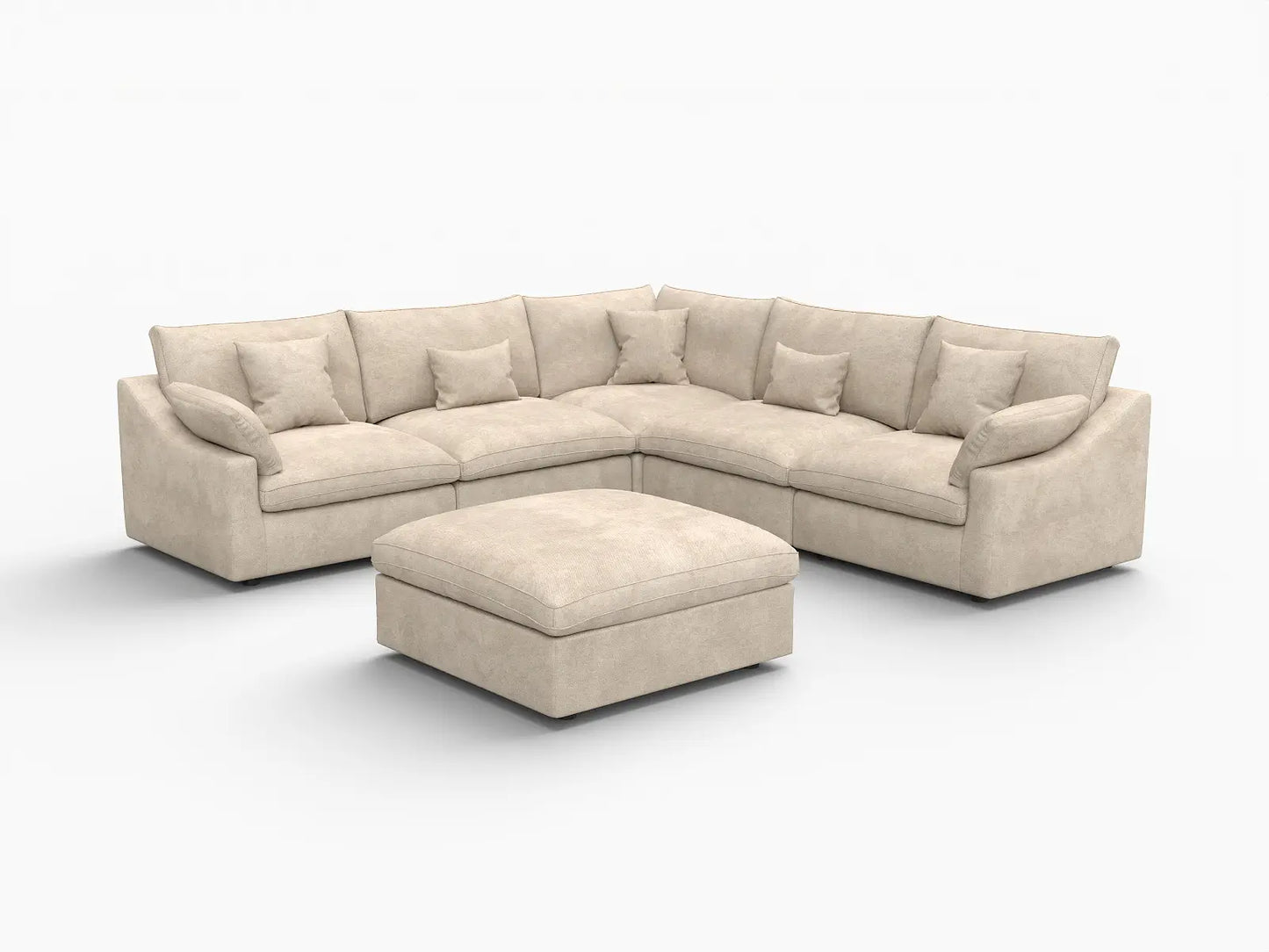 WJS Home 6 Piece Linen Khaki Sofa Sets 5 Seater With 1 Ottoman_5