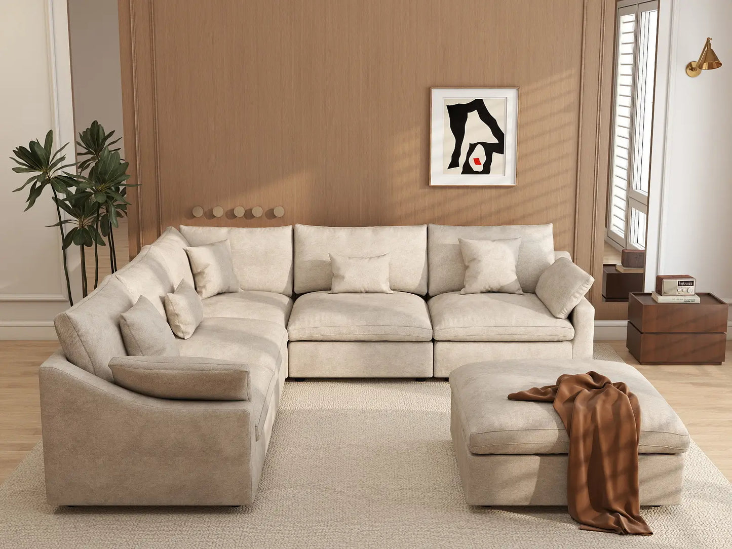 WJS Home 6 Piece Linen Khaki Sofa Sets 5 Seater With 1 Ottoman_6