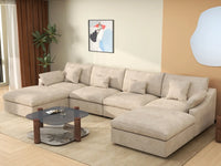 WJS Home 6 Piece Linen Khaki U Shaped Sectionals 4 Seater With 2 Ottomans_1