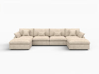 WJS Home 6 Piece Linen Khaki U Shaped Sectionals 4 Seater With 2 Ottomans_4