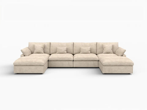 Deluxe Slope Cloud Sectional Sofa Covers | Khaki Chenille and Linen Sofa Cover for 4-Seater with 2-Ottomans