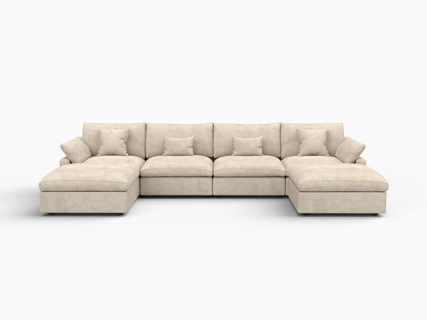 Deluxe Slope Cloud Sectional Sofa Covers | Khaki Chenille and Linen Sofa Cover for 4-Seater with 2-Ottomans