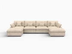 Deluxe Slope Cloud Sectional Sofa Covers | Khaki Chenille and Linen Sofa Cover for 4-Seater with 2-Ottomans