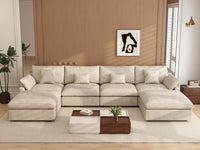 WJS Home 6 Piece Linen Khaki U Shaped Sectionals 4 Seater With 2 Ottomans_6