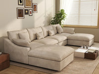 WJS Home 6 Piece Linen Khaki U Shaped Sectionals 4 Seater With 2 Ottomans_7