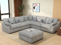 WJS Home 6 Piece Linen Light Grey Sofa Sets 5 Seater With 1 Ottoman_1