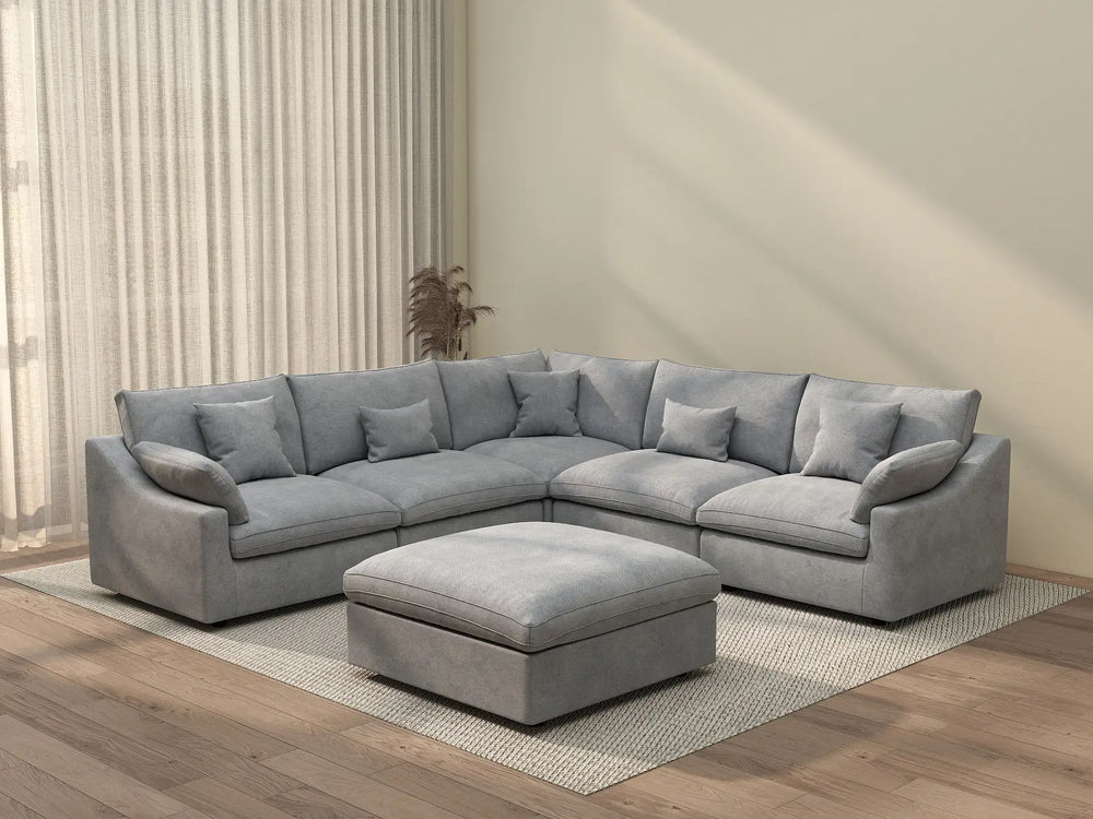 WJS Home 6 Piece Linen Light Grey Sofa Sets 5 Seater With 1 Ottoman_3