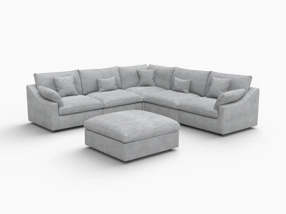 WJS Home 6 Piece Linen Light Grey Sofa Sets 5 Seater With 1 Ottoman_5