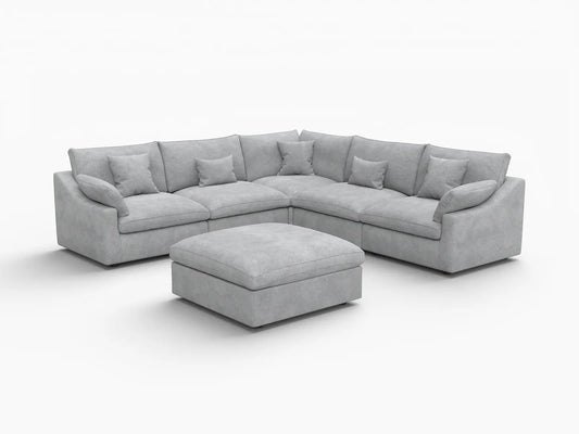 WJS Home 6 Piece Linen Light Grey Sofa Sets 5 Seater With 1 Ottoman_5