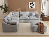WJS Home 6 Piece Linen Light Grey Sofa Sets 5 Seater With 1 Ottoman_6