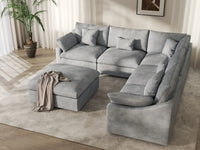 WJS Home 6 Piece Linen Light Grey Sofa Sets 5 Seater With 1 Ottoman_7