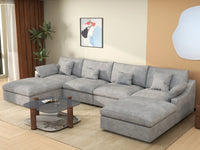 WJS Home 6 Piece Linen Light Grey U shaped Sectionals 160 Adjustable Backrest Pillows 4 Seater_1