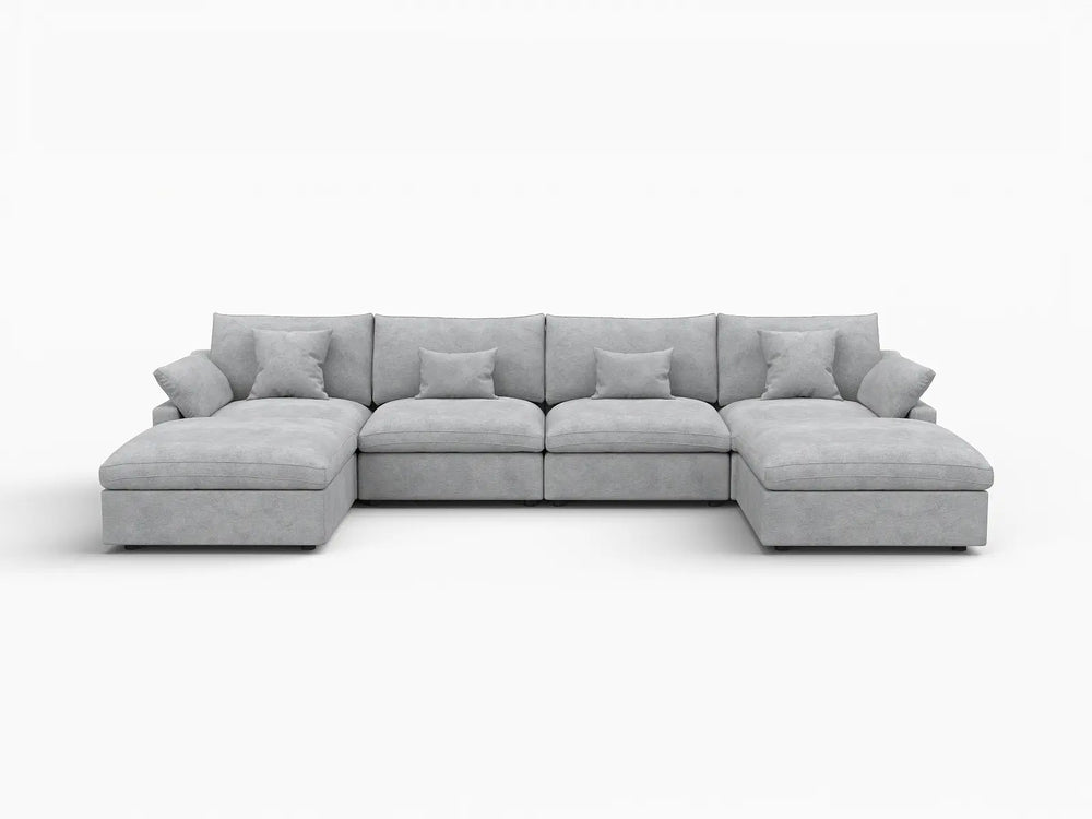 WJS Home 6 Piece Linen Light Grey U shaped Sectionals 160 Adjustable Backrest Pillows 4 Seater_4