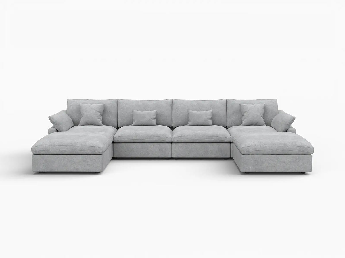 WJS Home 6 Piece Linen Light Grey U shaped Sectionals 160 Adjustable Backrest Pillows 4 Seater_4