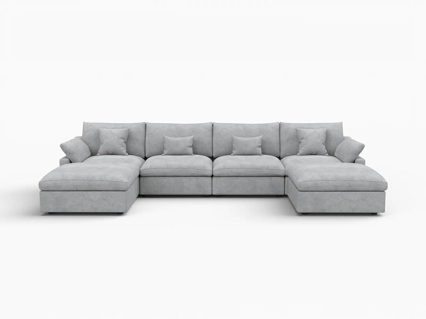 WJS Home 6 Piece Linen Light Grey U shaped Sectionals 160 Adjustable Backrest Pillows 4 Seater_4