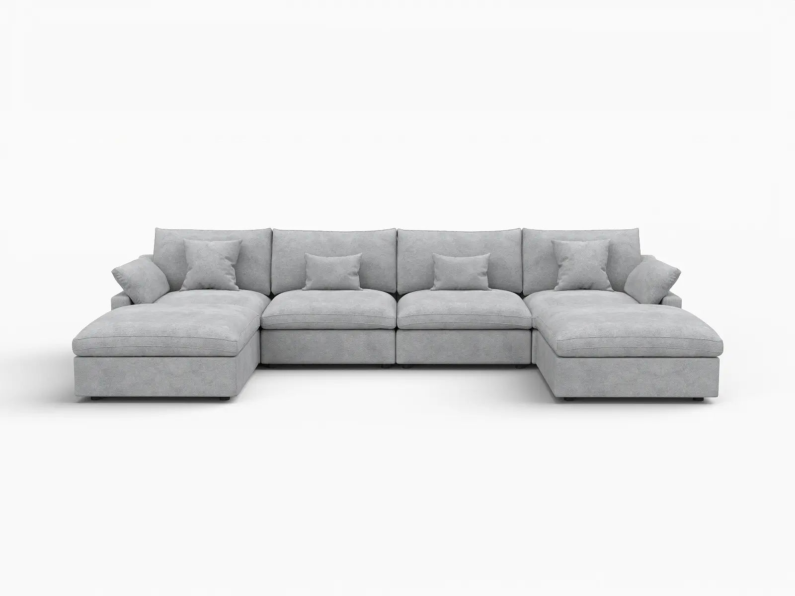 WJS Home 6 Piece Linen Light Grey U shaped Sectionals 160 Adjustable Backrest Pillows 4 Seater_4
