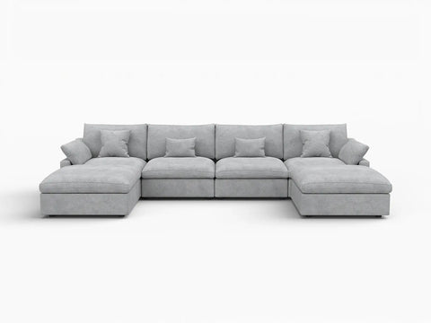 Deluxe Slope Cloud Sectional Sofa Covers | Light Grey Chenille and Linen Sofa Cover for 4-Seater with 2-Ottomans