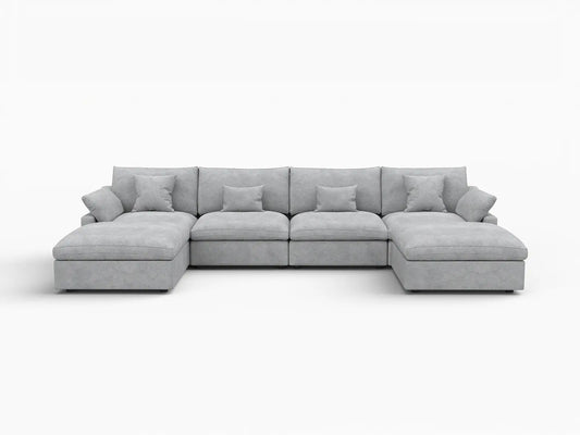 WJS Home 6 Piece Linen Light Grey U shaped Sectionals 160 Adjustable Backrest Pillows 4 Seater_4